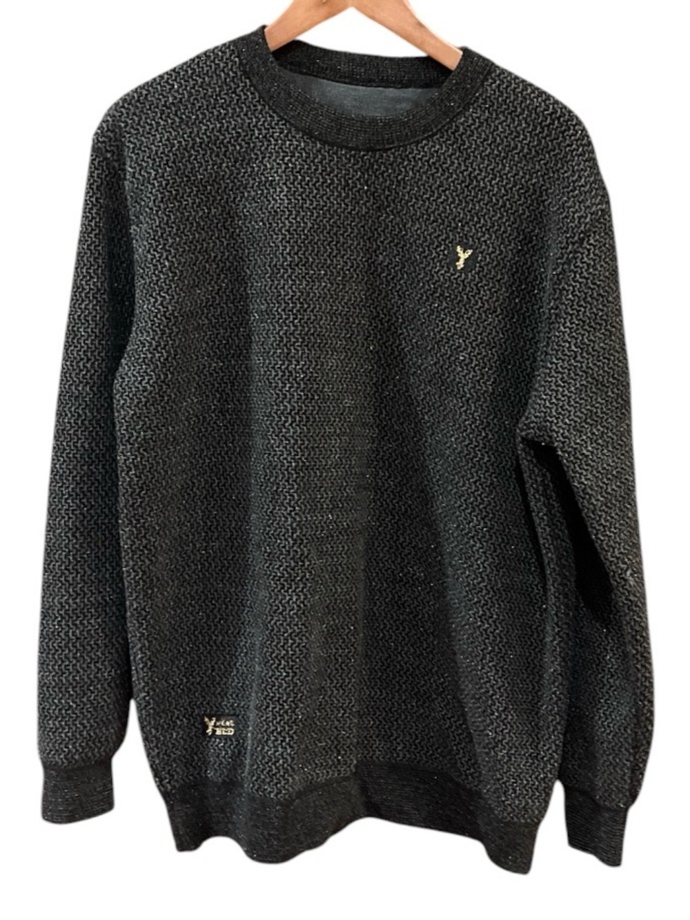 MENE BLD Men's Textured Crewneck Sweater - Black and Grey Geometric Design Sz XL